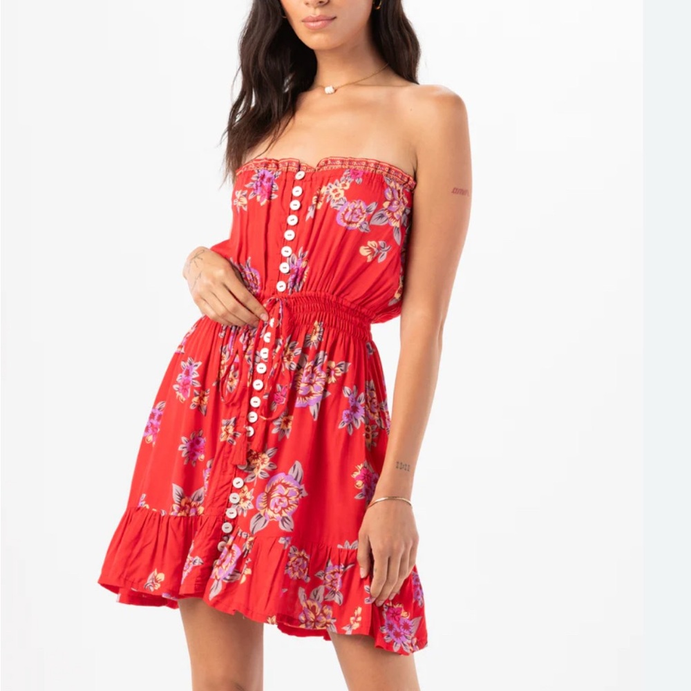 Tiare Hawaii Ryden Red and White Ruffled Smocked Sundress
